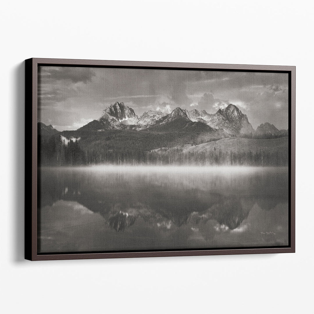 Mountain landscape photo print, dramatic lake and peaks