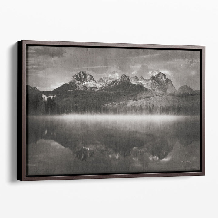 Mountain landscape photo print, dramatic lake and peaks