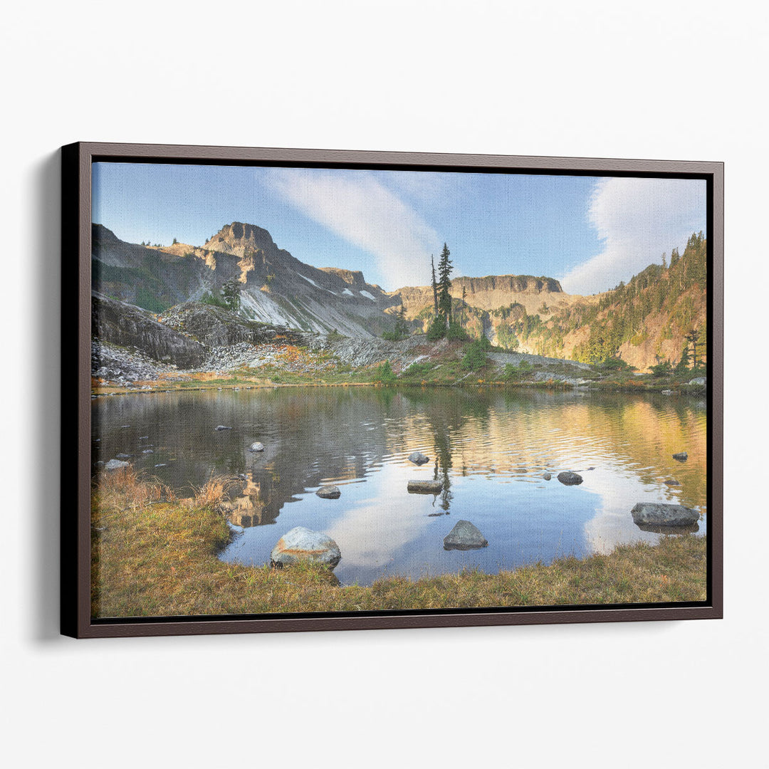 Scenic mountain canvas art with fall tones