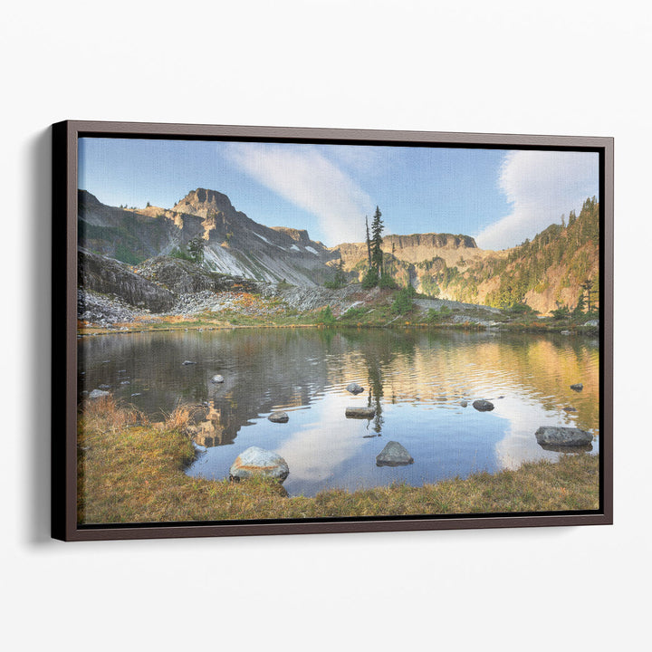 Scenic mountain canvas art with fall tones