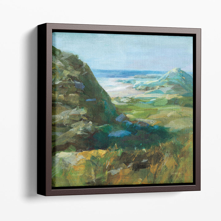 Abstract mountain art in bold tones