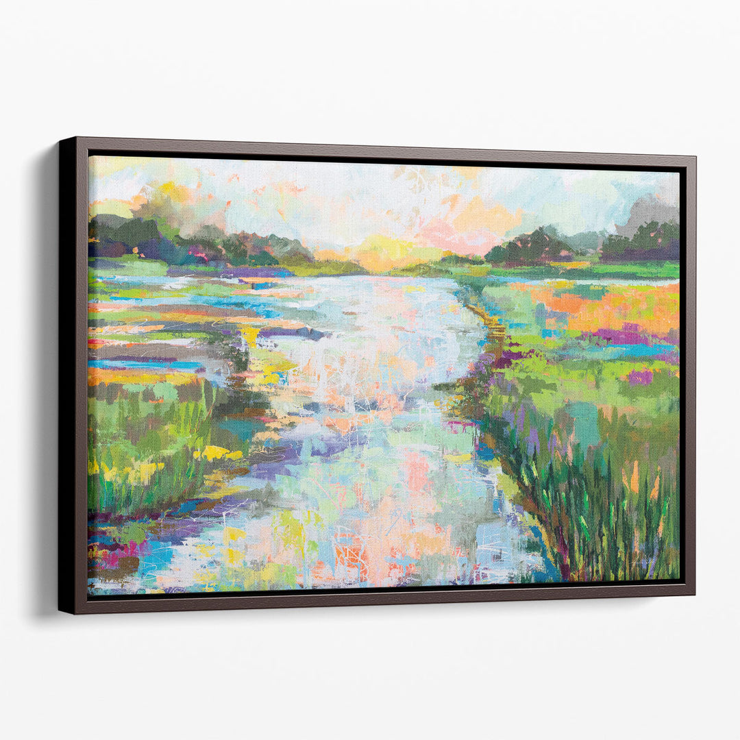 Abstract landscape canvas art in greens