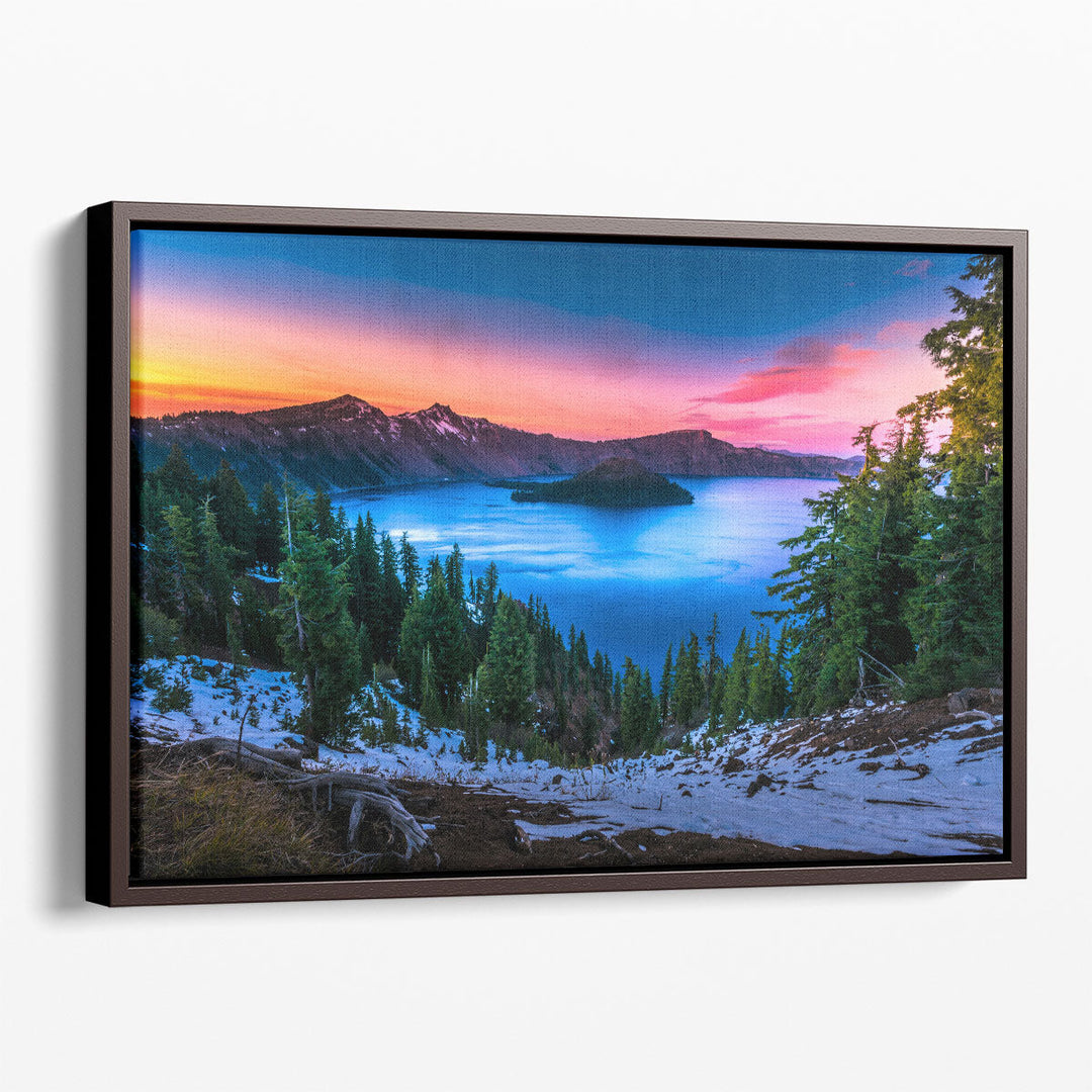 Crater Lake Oregon, Cold Winter Sunset - Canvas Print Wall Art