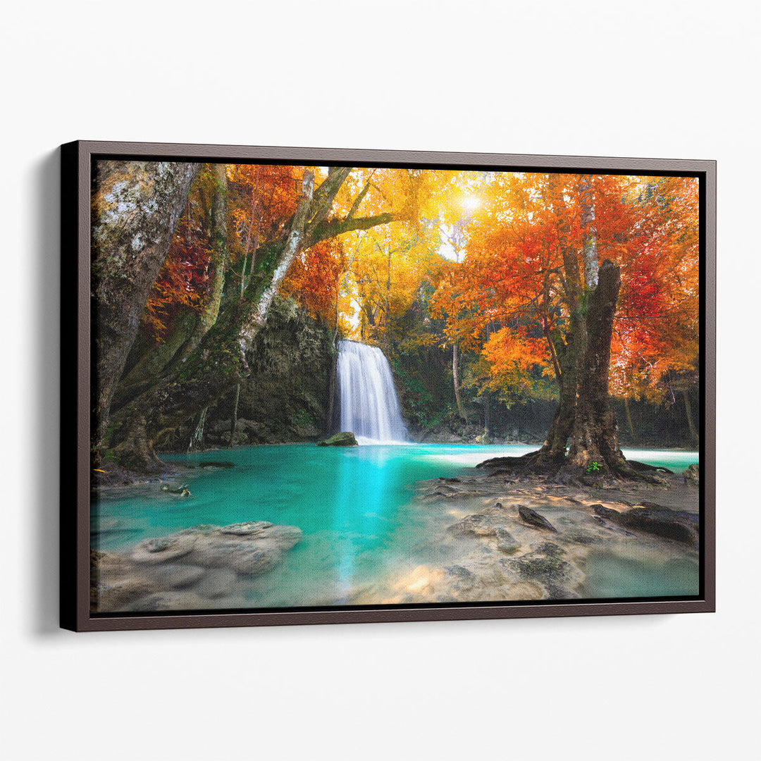 Deep Forest Waterfall During Autumn - Canvas Print Wall Art