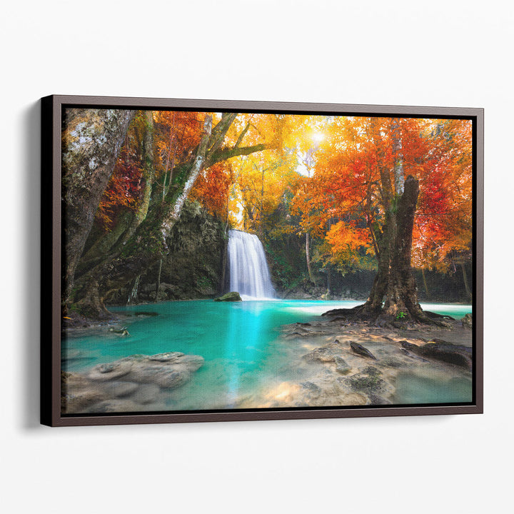 Deep Forest Waterfall During Autumn - Canvas Print Wall Art