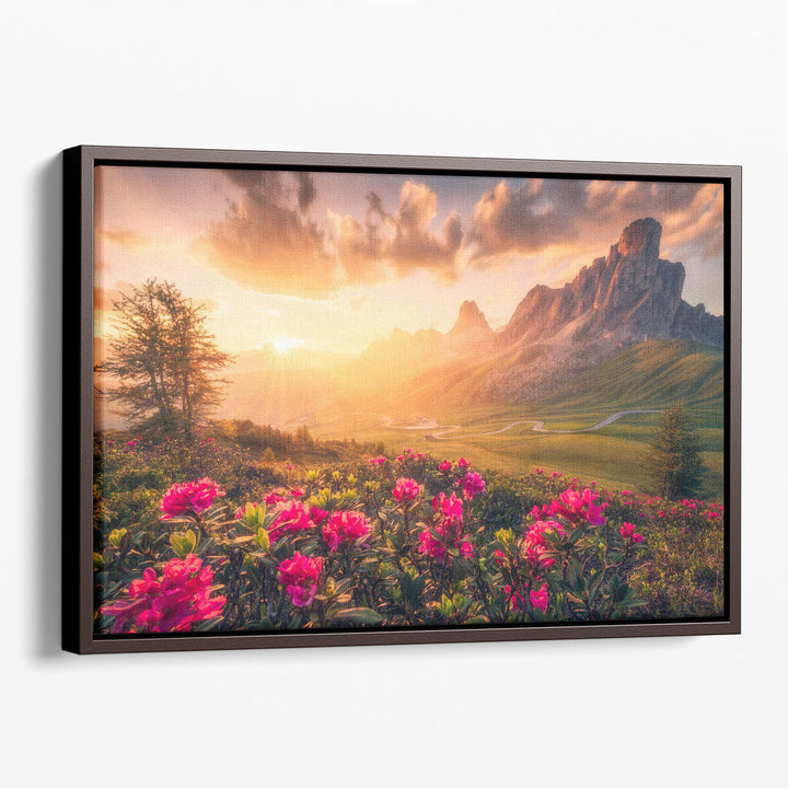 Dolomites Mountains and Flowers - Canvas Print Wall Art