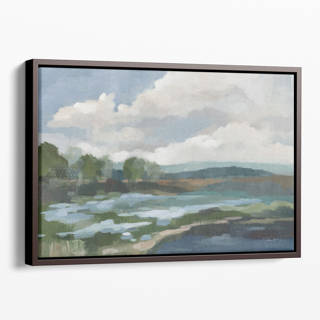 Cloud wall decor for living room with drifting sky over hills