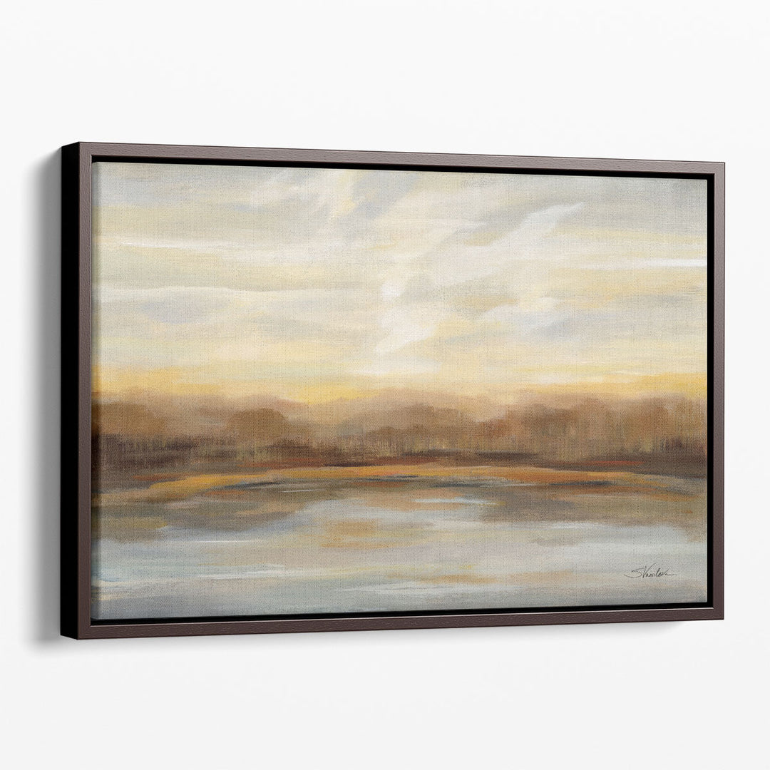 Scenic Lake Wall Art – neutral lake landscape with abstract style