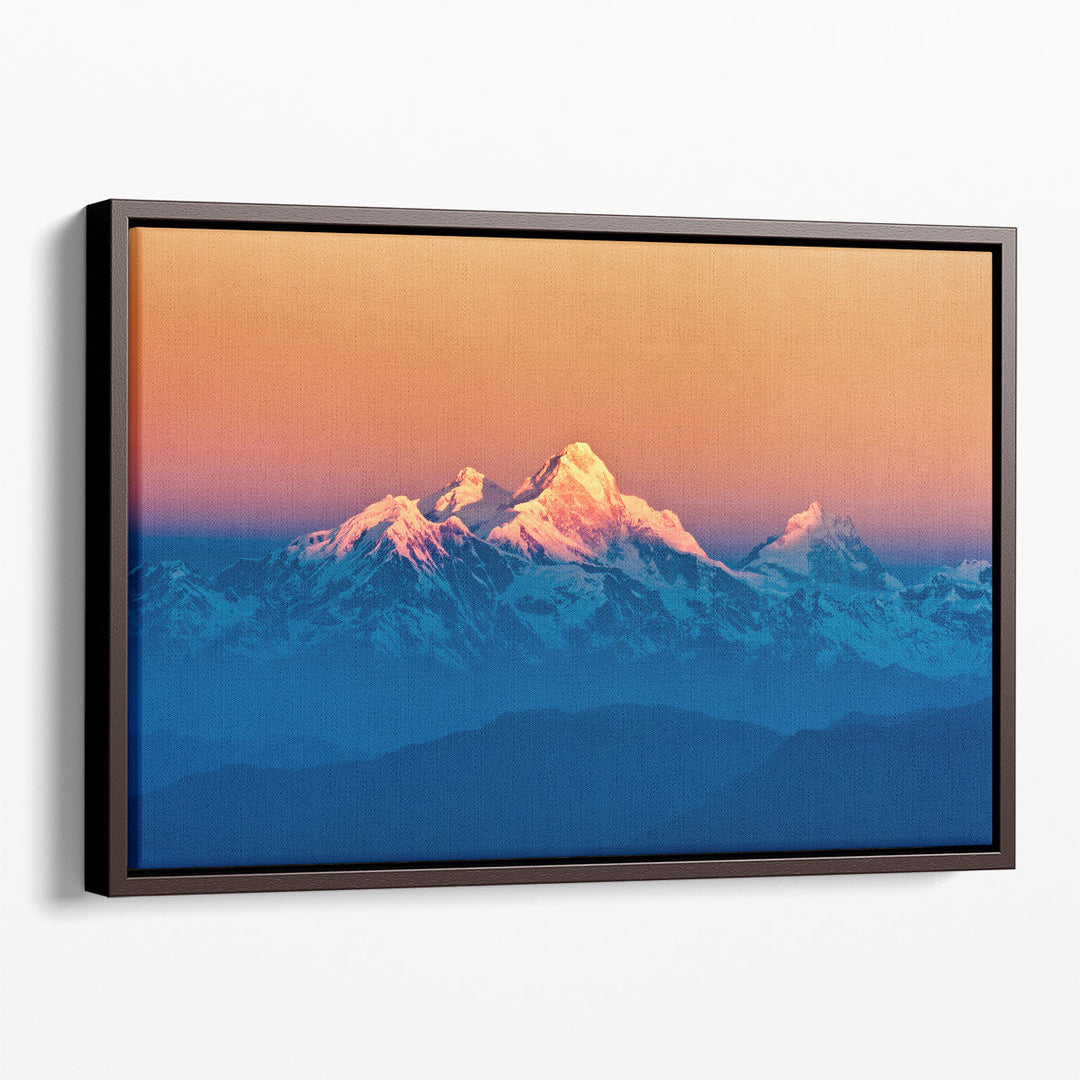 Orange sunset canvas prints over peaks