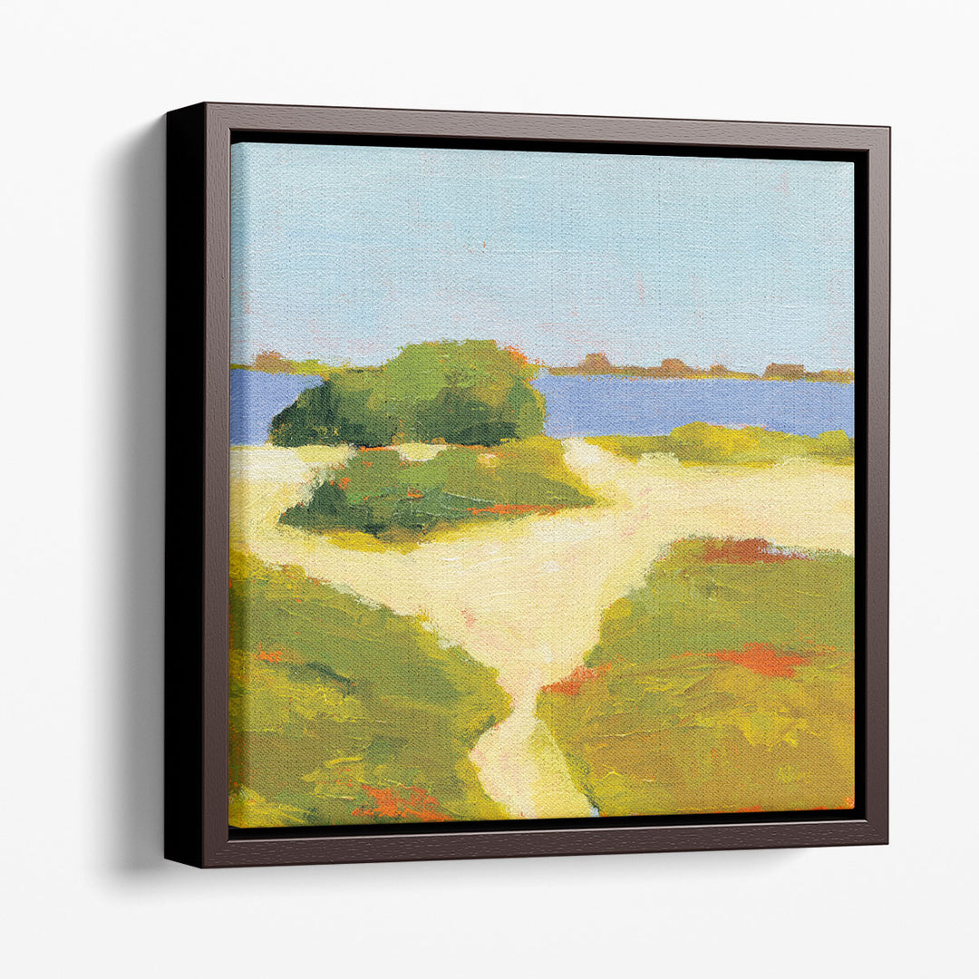 Abstract landscape canvas with green and blue tones