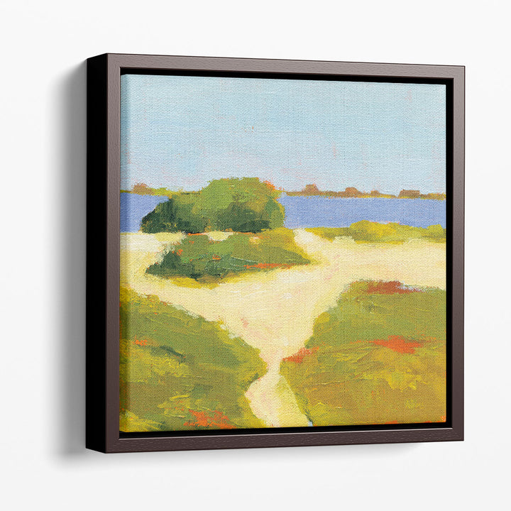 Abstract landscape canvas with green and blue tones