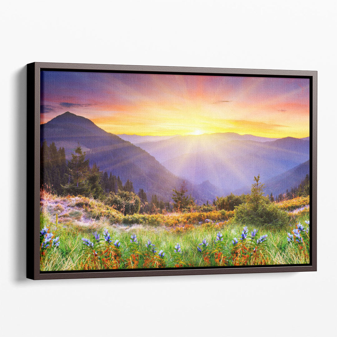 Scenic photography print with mountain sunrise view