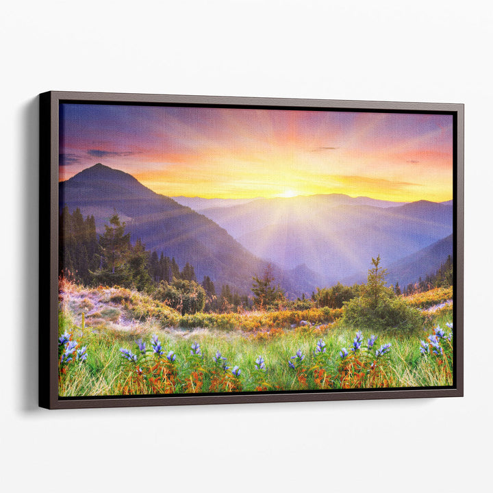 Scenic photography print with mountain sunrise view