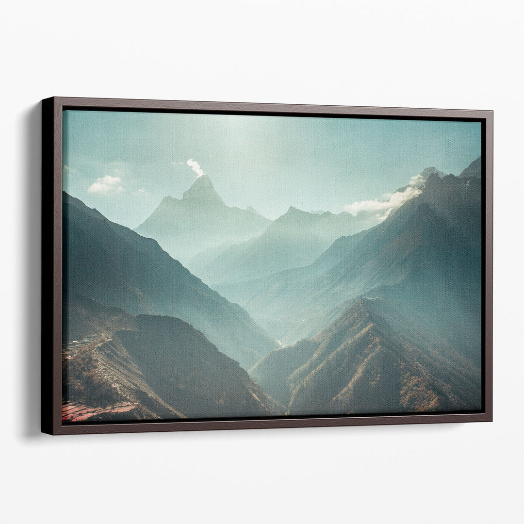 Huge landscape photography print with soft blue tones