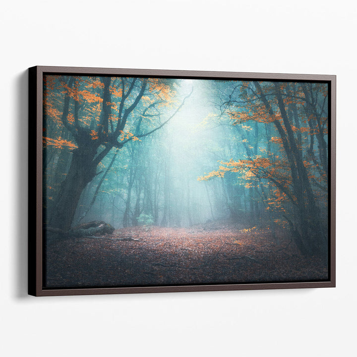 Mystical Forest in Blue Fog in Autumn - Canvas Print Wall Art