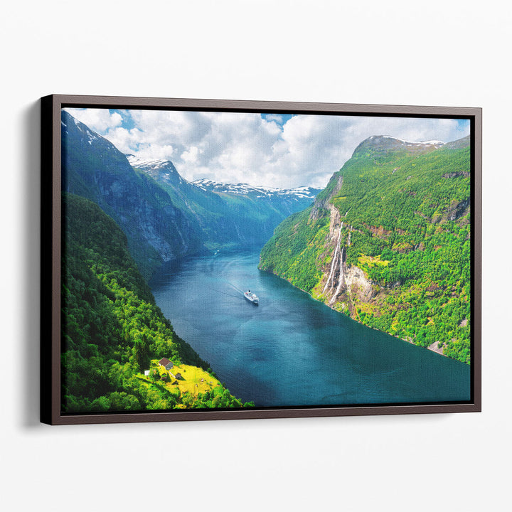 Sunnylvsfjorden Fjord, Seven Sisters Waterfalls, Norway - Canvas Print Wall Art
