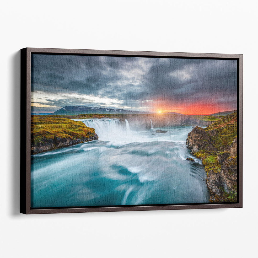 The Grand Godafoss Cascade During Sunset - Canvas Print Wall Art