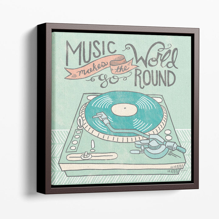 Retro Record Player Gray - Canvas Print Wall Art