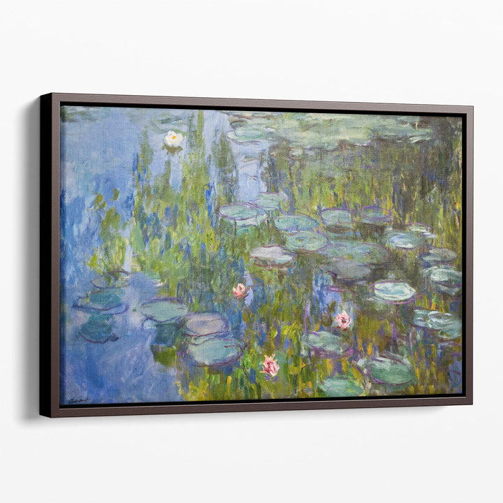 Nature prints of lilies on a blue pond