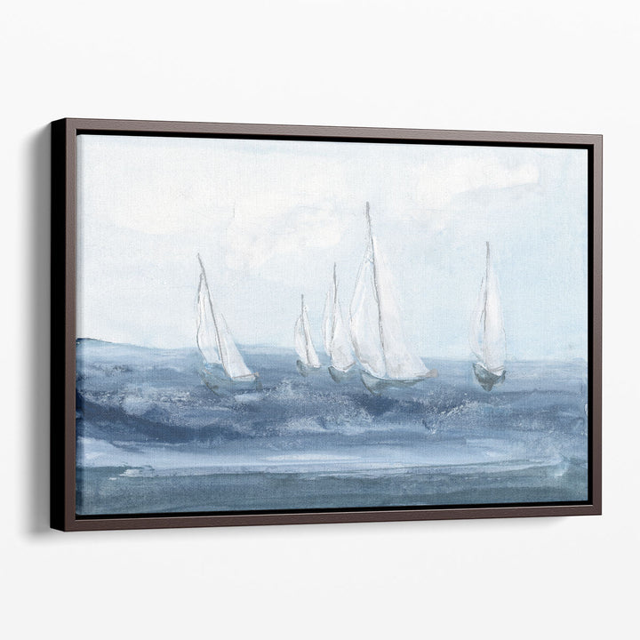 Blue ocean wall decor with sailboats
