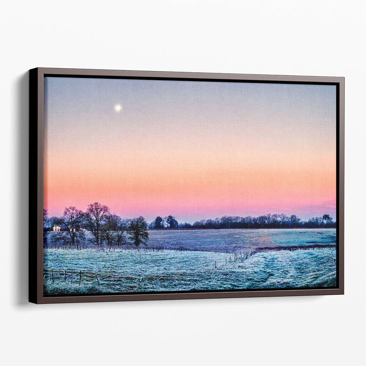 Blue ocean artwork with distant moon view