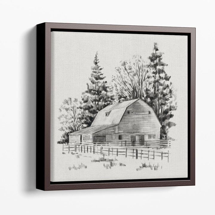 Distant Barn Sketch I Black And White - Canvas Print Wall Art