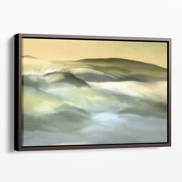 neutral abstract art – green and yellow layers