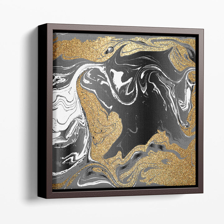 marble wall decor – gold streaks on black canvas
