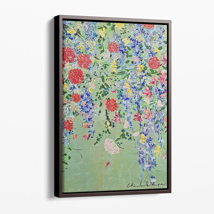Abstract botanical art with green canvas background