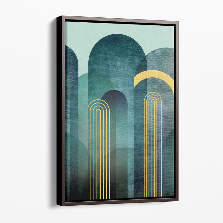 Geometric canvas art – bold teal curves