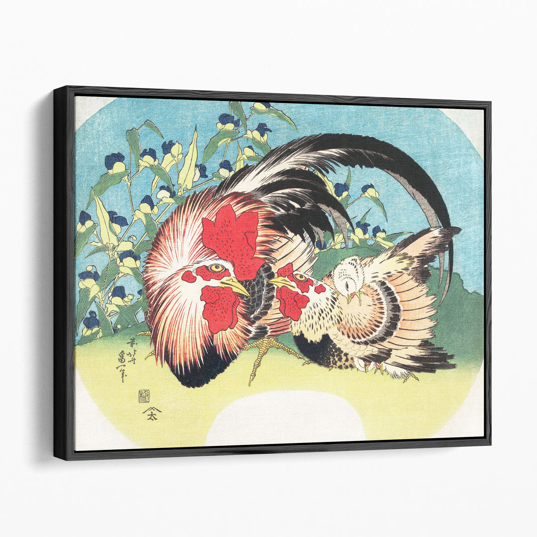 Rooster, Hen and Chicken with Spiderwort (1830-1833) - Canvas Print Wall Art
