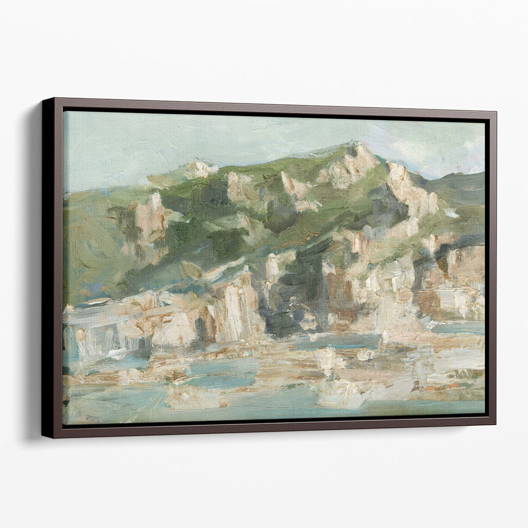 Rock wall art with layered mountain textures
