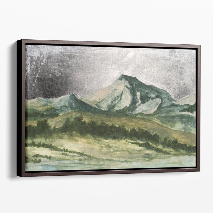 Green mountain wall decor with natural tones
