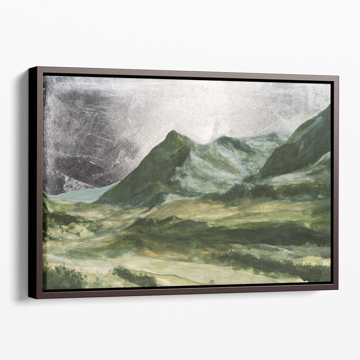 Abstract mountain art with green tones