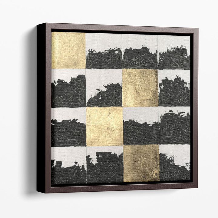 Geometric wall decor with metallic accents