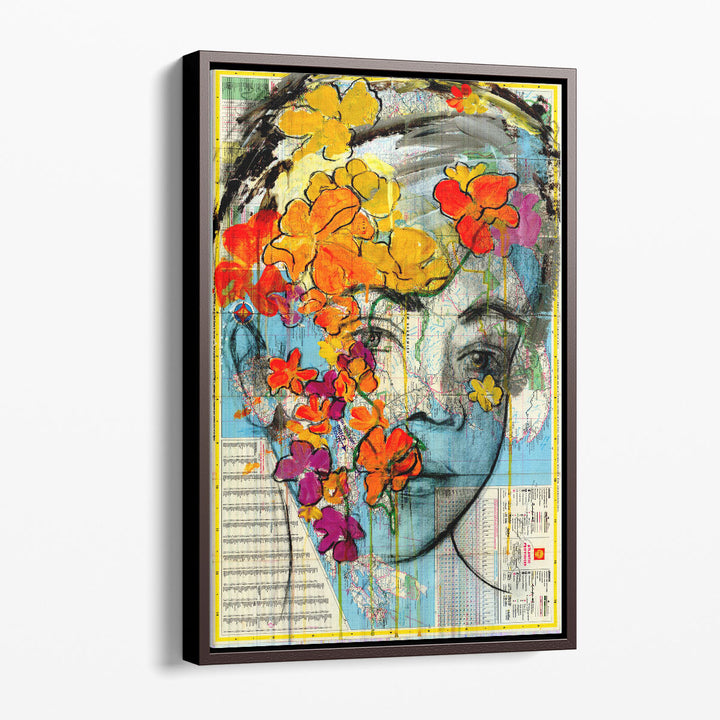 Neutral yellow floral art canvas modern design