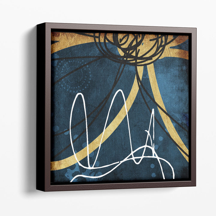 Master bedroom wall decor in deep blue and gold