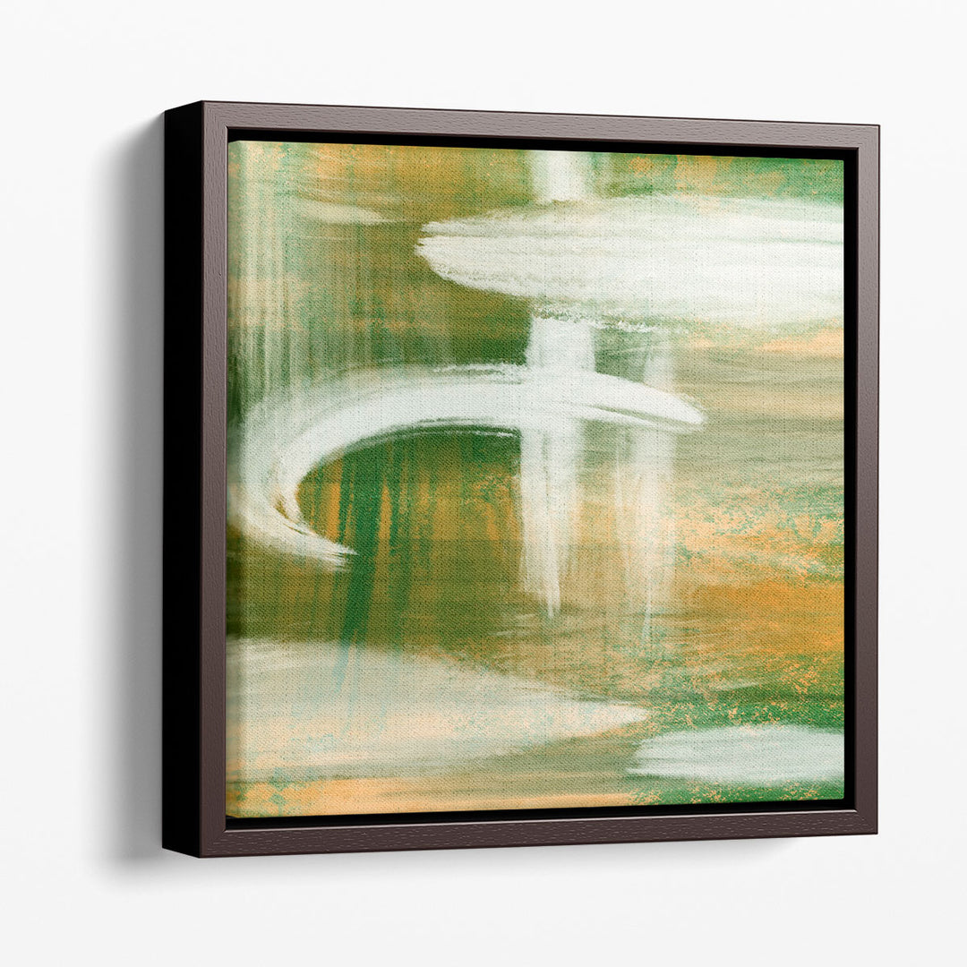 Green wall art with neutral and white composition