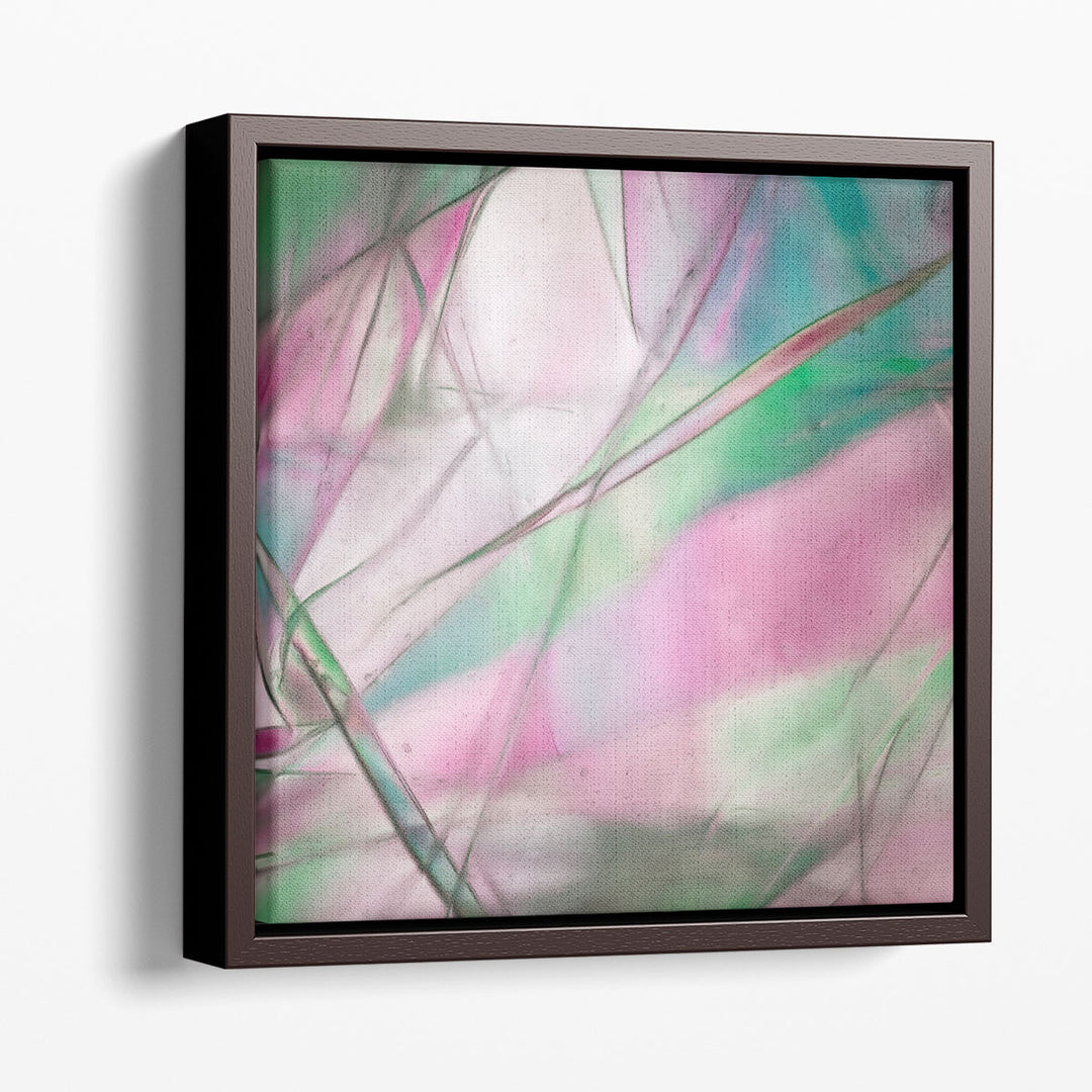 Hallway prints with pink and beige shapes