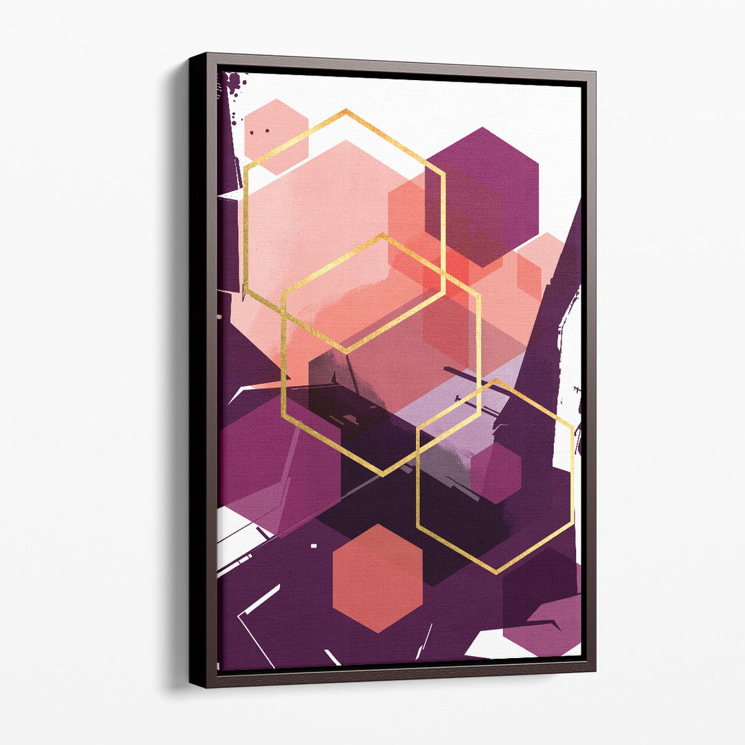 Coral and purple geometric wall decor