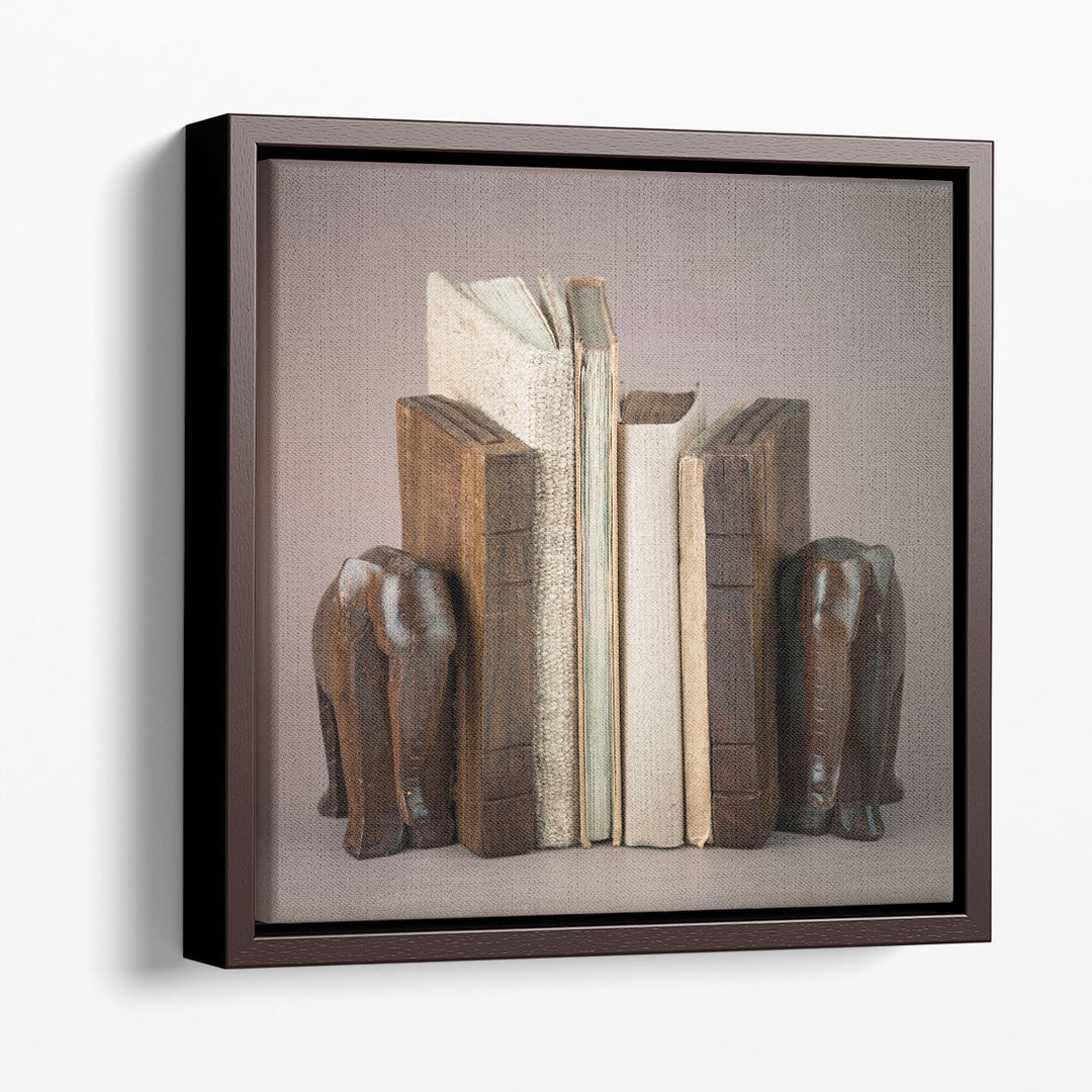Wooden Elephant Book Shelf - Canvas Print Wall Art
