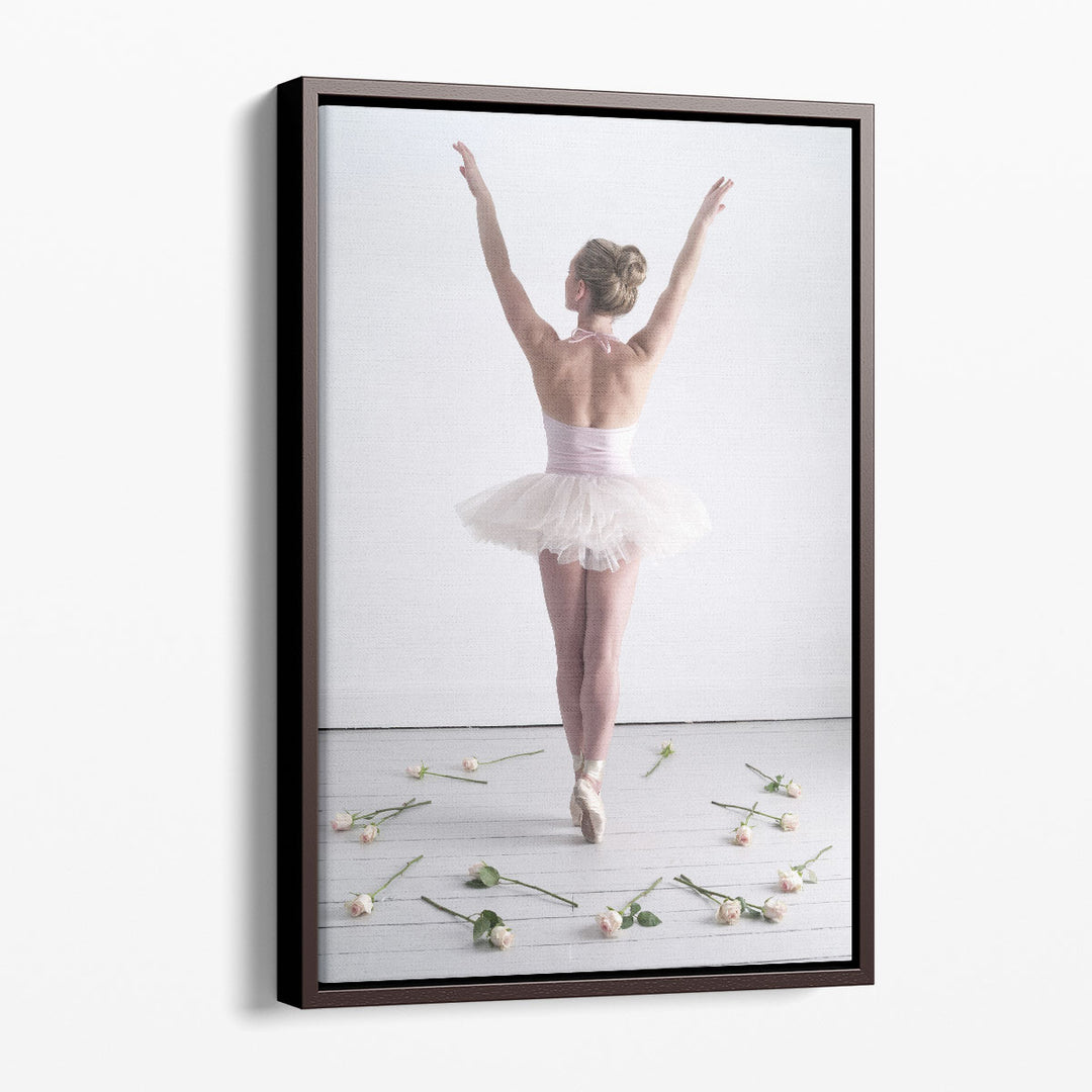 Young Ballerina Dancing with Roses on the Floor - Canvas Print Wall Art