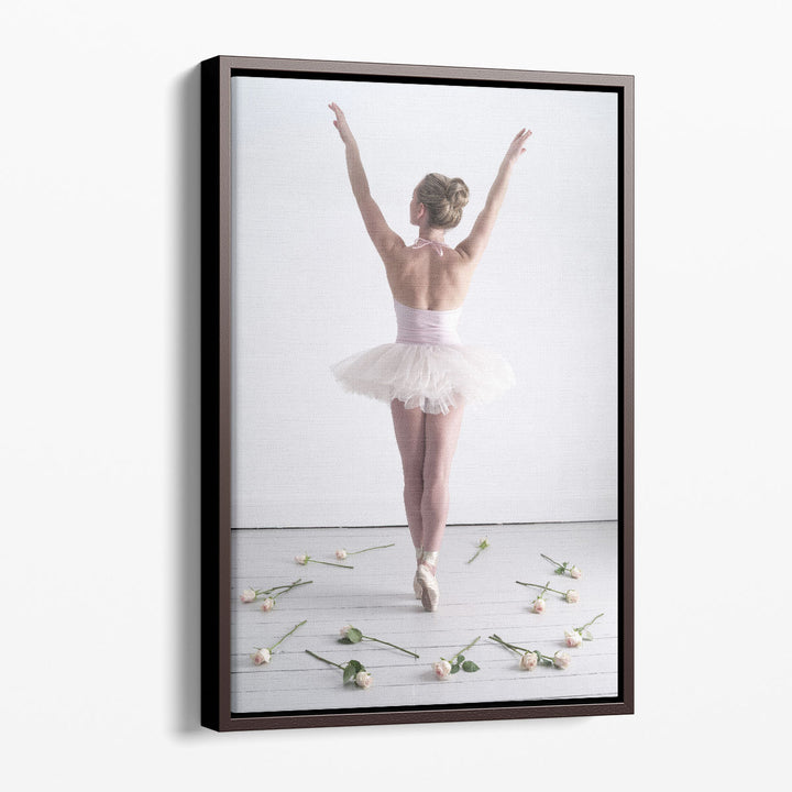 Young Ballerina Dancing with Roses on the Floor - Canvas Print Wall Art
