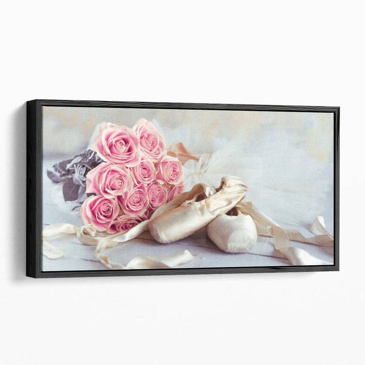 Ballet Shoes and Elegant Ballet Skirt with Bunch of Roses 1 - Canvas Print Wall Art
