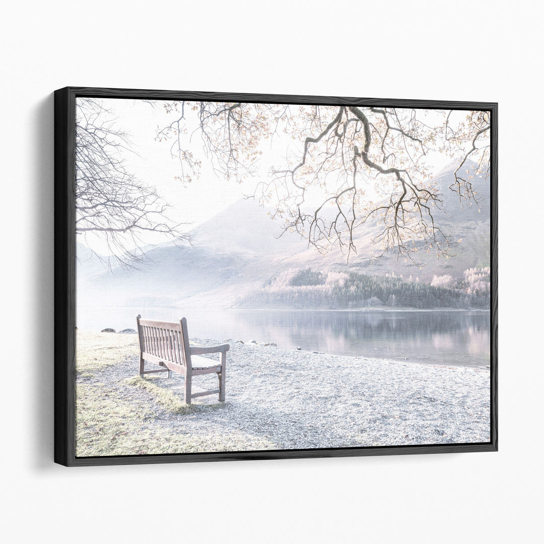 Bench And Still Lake Buttermere - Canvas Print Wall Art