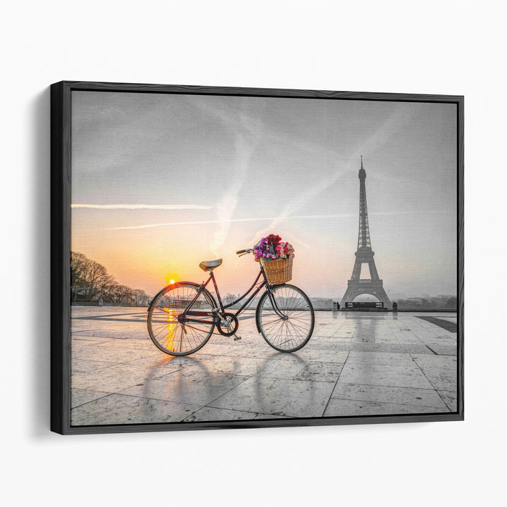 Bicycle With A Basket of Flowers, Eiffel Tower 1 - Canvas Print Wall Art