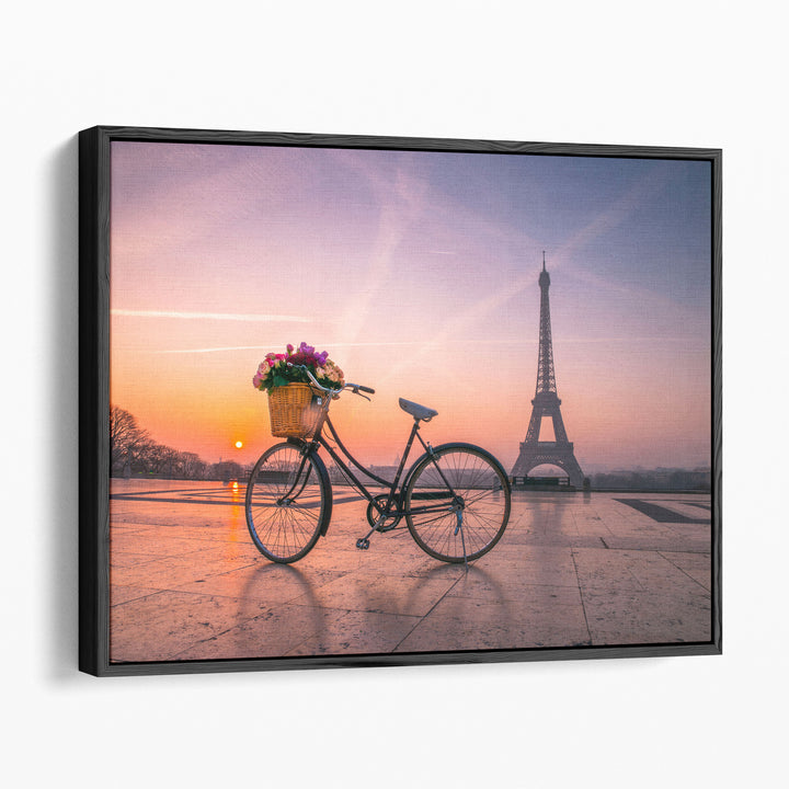 Bicycle With A Basket Of Flowers, Eiffel Tower 2 - Canvas Print Wall Art