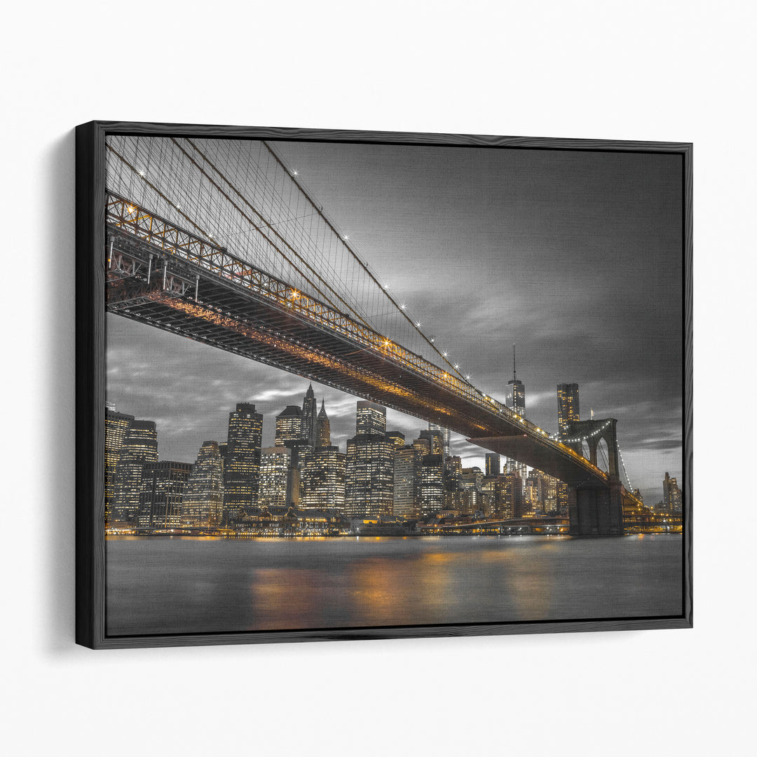 Brooklyn Bridge And Lower Manhattan Skyline At Dusk - Canvas Print Wall Art