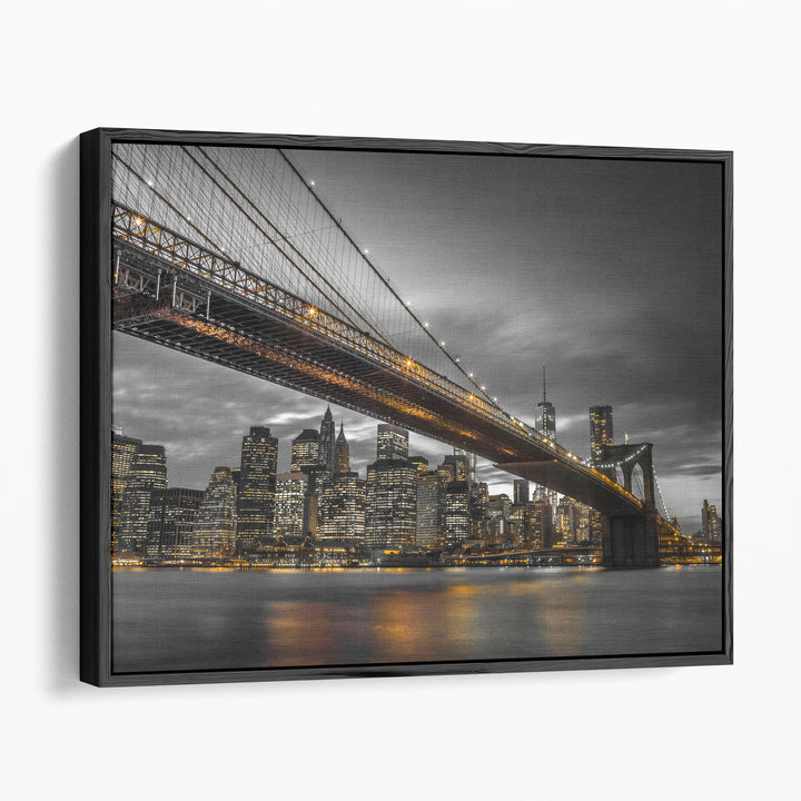 Brooklyn Bridge And Lower Manhattan Skyline At Dusk - Canvas Print Wall Art
