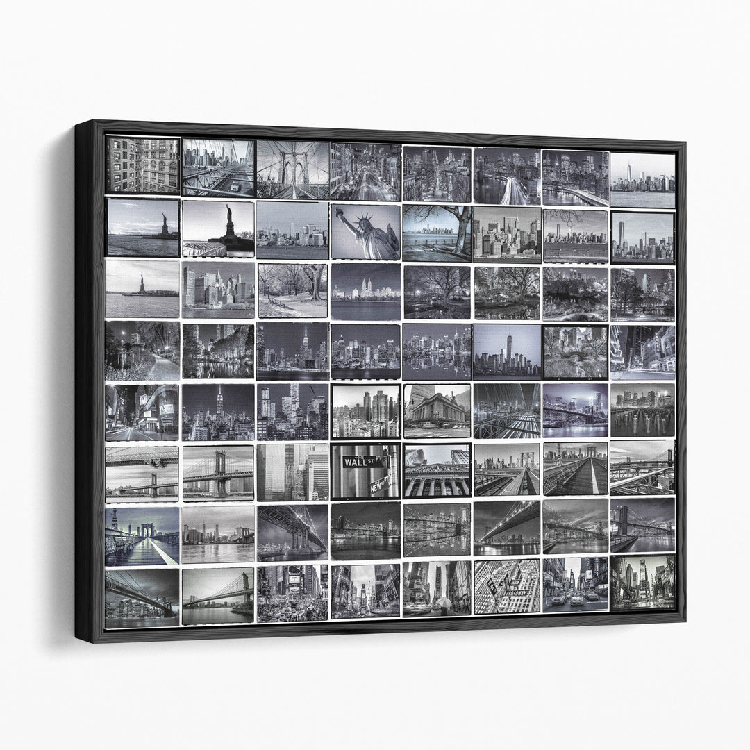 Collage of Famous Places In New York City Black And White - Canvas Print Wall Art